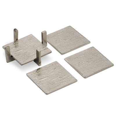 Antique Nickel Textured Square Aluminum Coaster Set with Felted Base and Stand (Set of 4)