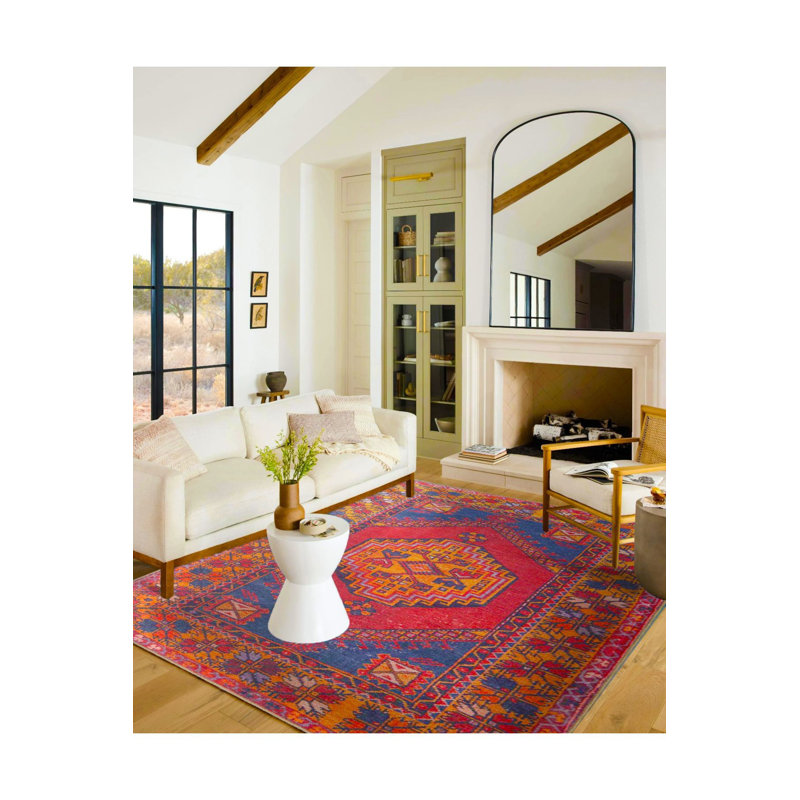 Tapis décoratif rouge à motif géométrique lavable, Tapis de couloir 2 pi 6 po x 6 pi 7 po inclus