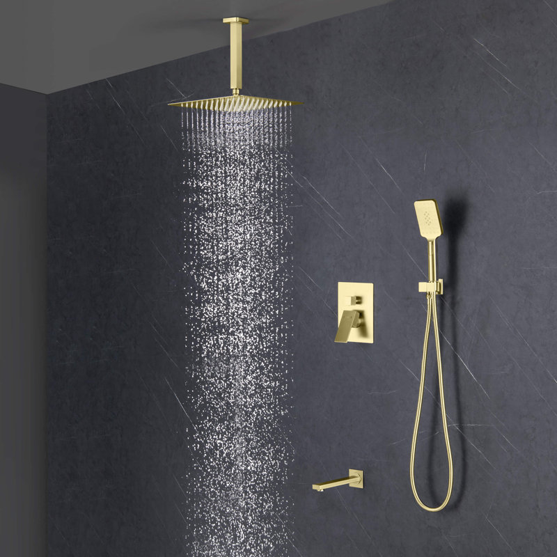 Dual Function Complete Shower System with Rough in-Valve, Brushed Gold