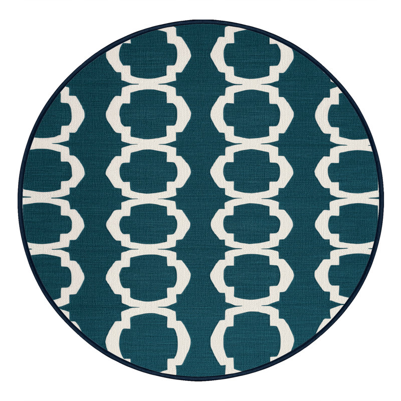 Machine Washable Trellis Blue Area Rug, Round 8'