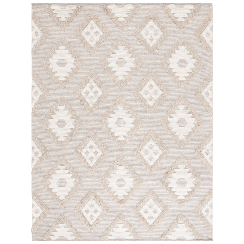 Keyin Hand Woven Wool Pile Southwestern Rug, Rectangle 8' x 10'