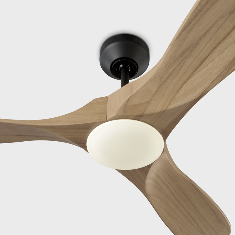 Maverick Smart 52 LED Indoor Ceiling Fan with Threaded Downrod, blades and Handheld Remote, Midnight Black, Natural Honey