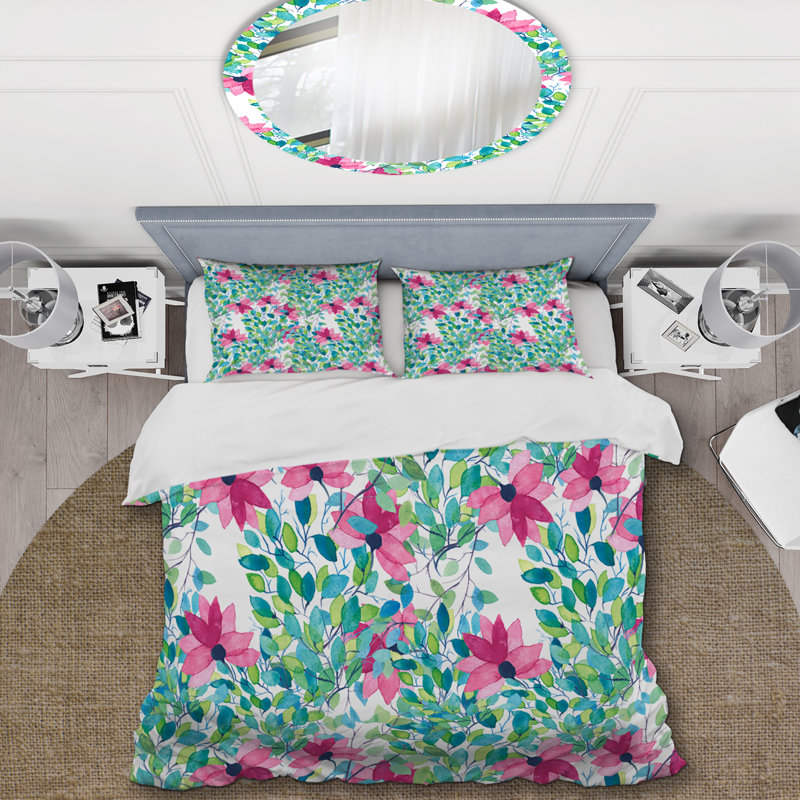 Green Leaf And Floral - Ensemble de housse de couette Cabin & Lodge, Housse de couette simple + 1 taie décorative stan