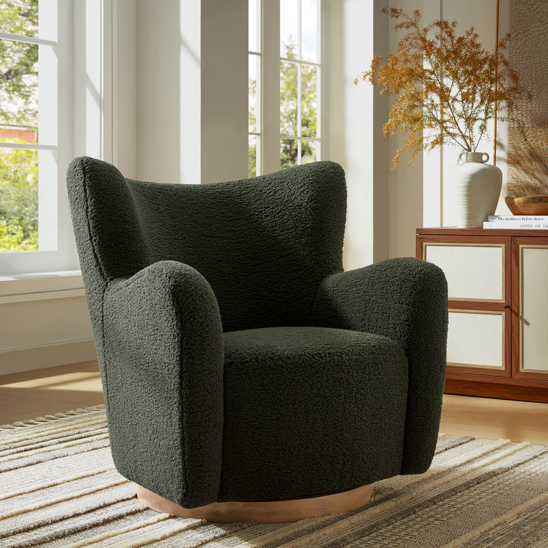 Fauteuil d'appoint pivotant en sherpa à oreilles Montrose, Mélange de polyester fougère