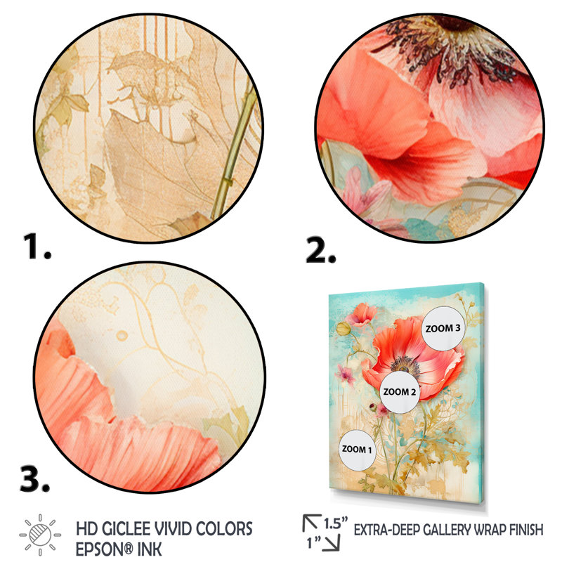 Printemps, floraison du coquelicot rouge - impression, Cadre simple gris, H 40 po x l 30 po x P 1,5 po