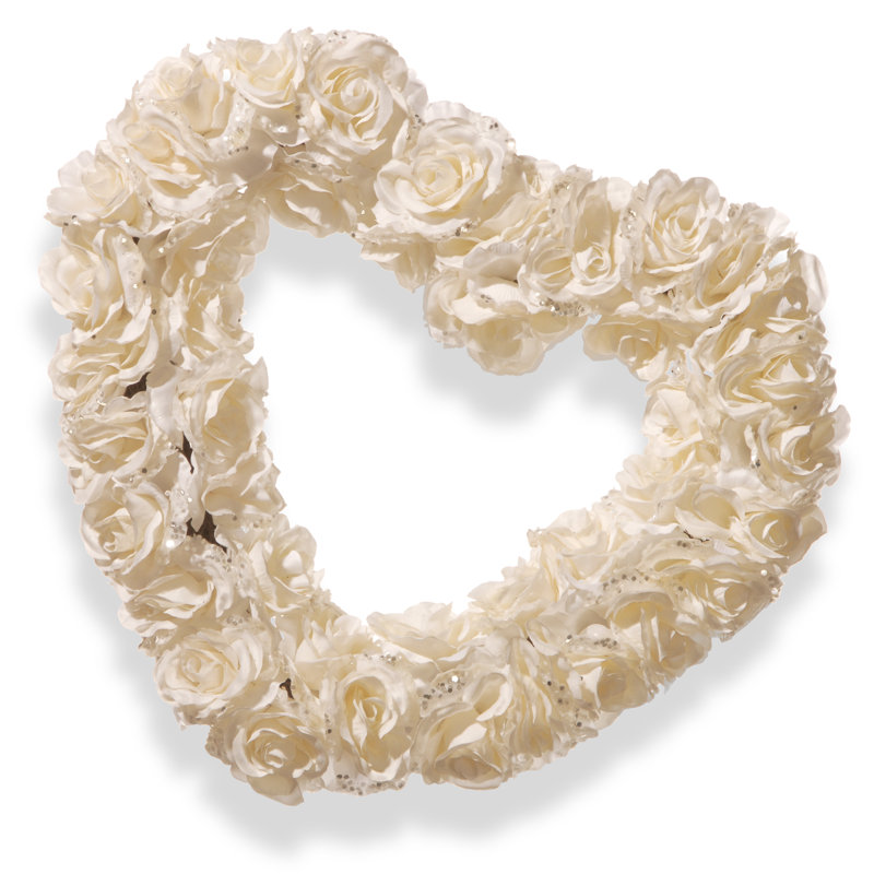 Couronne de cœur en roses blanches Kevelle 17 po