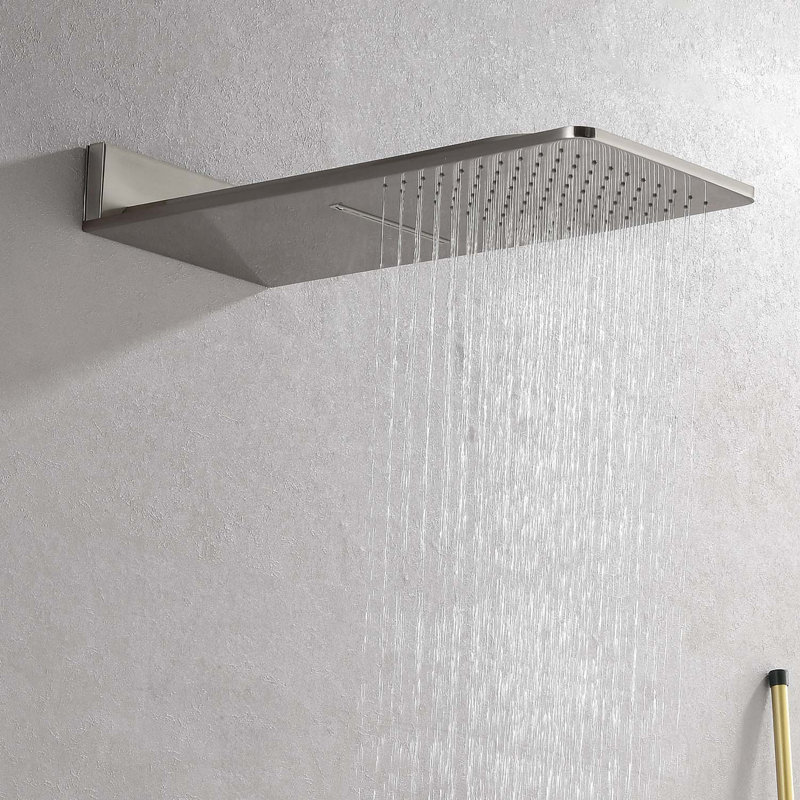 Système de douche à pluie murale avec 3 jets de corps et douche à main, Nickel brossé