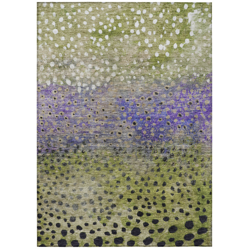Nuvane Green Washable Indoor-Outdoor Rug - , 2'6" x 3'10"