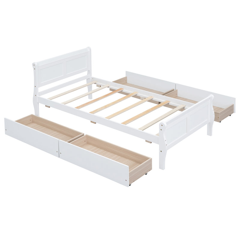 Lit plateforme simple en bois avec 4 tiroirs en blanc
