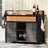Grey Outdoor Grill Cart With Lockable Wheels, Steel Structure, Extended Table, Foldable Design, Multiple Storage Spaces, Wine Bottle Holder Exterior, - Wood Tabletop, Spice , Glass Holder,