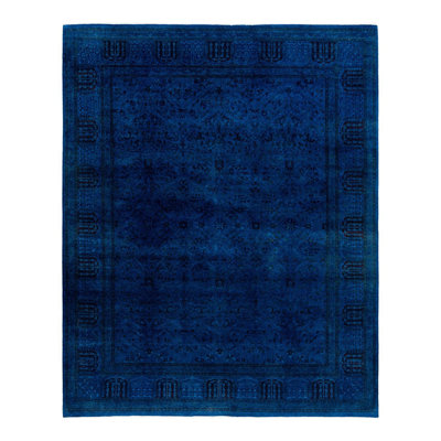 Tapis unique noué à la main Fine Vibrance - bleu, 8 pi 2 po x 10 pi 5 po