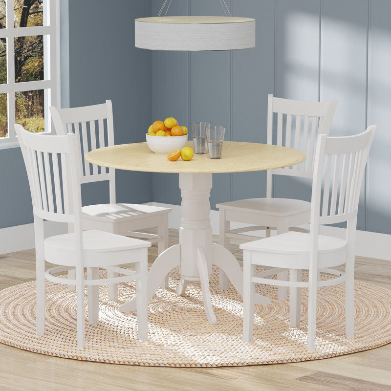 Ensemble de salle à manger Elkin, Blanc, Naturel / Blanc, Ensemble repas 5 pièces