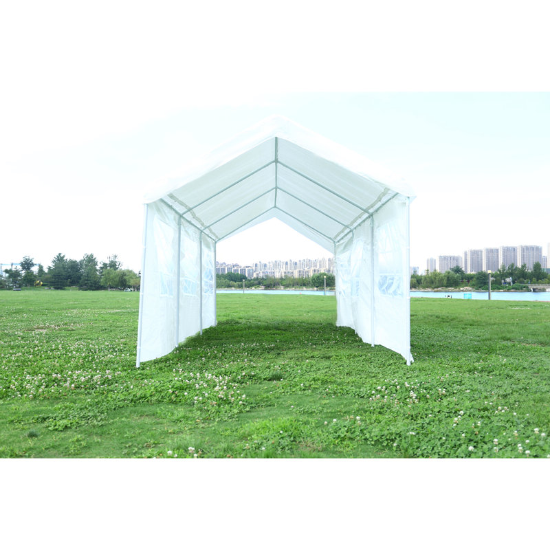 Abri d'auto 10 pi x 20 pi avec tiges de mise à la terre robustes - structure triangulaire pour la stabilité, parois latérales amovibles, abri de garage imperméable, cadre de fenêtre, fermeté, tiges, matériaux