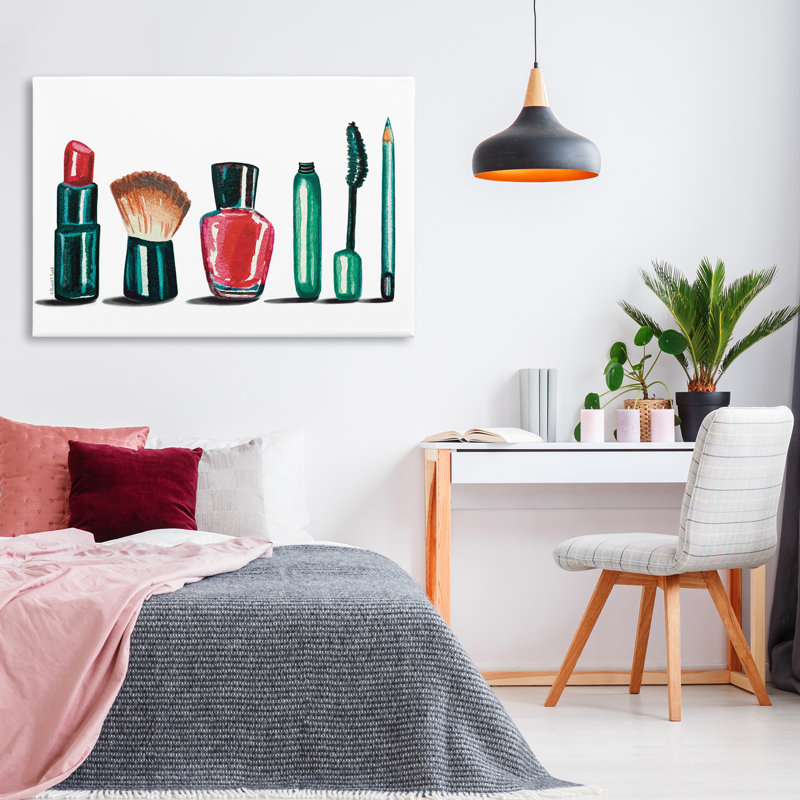 Outils de maquillage sur toile et pinceaux par Elizabeth Tyndall, H 30 po x l 45 po