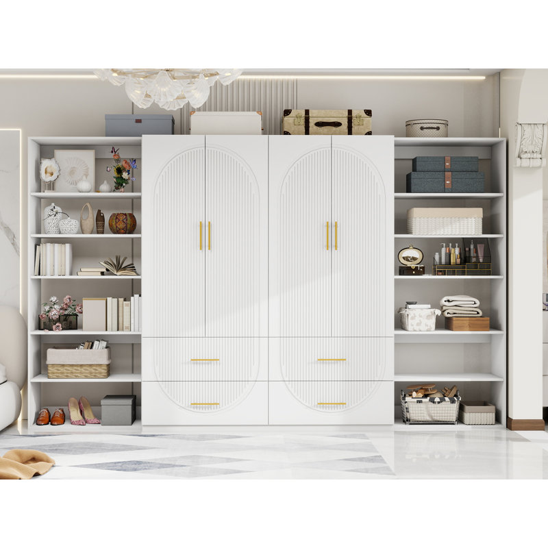 70.87"H Freestanding Wardrobe Armoire with 2 Module Shelves