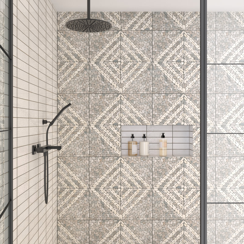 Daltile Pebble Oasis Natural Stone Striped Pebble Mosaic 11" x 11" in Tumbled Coal (11 PC per Carton) (10.78 SQFT per Carton)