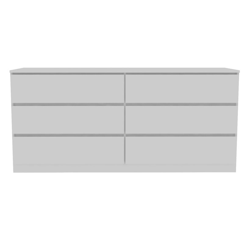 Commode double 6 tiroirs Asteria, poignées en métal - Blanc, Blanc