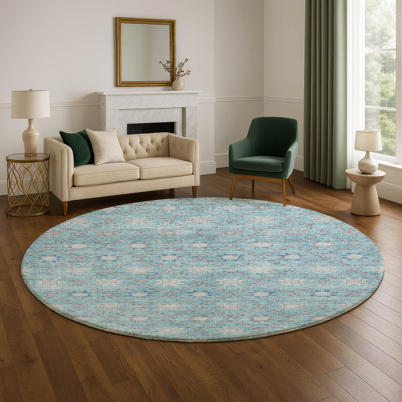 Premium Machine Washable Xamiera AMF1858 Lattice Rug, Round 8'