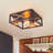 2 - Light Open Cage Square Wood Grain Flush Mount
