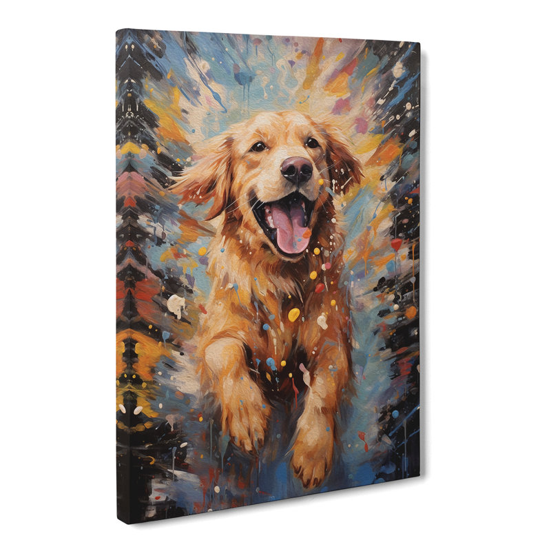 Golden Retriever Action Painting No.2 - Print, 50cm H x 35cm W x 3cm D