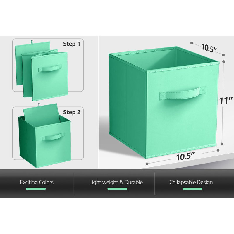 8 Pack 11" Foldable Storage Cubes with Handles, Teal