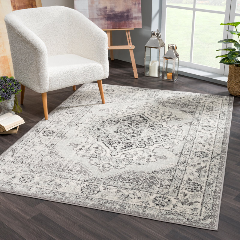 Tapis de couloir oriental bleu, gris, beige et noir clair gerNurhak, Rectangle 6 pi 7 po x 9 pi