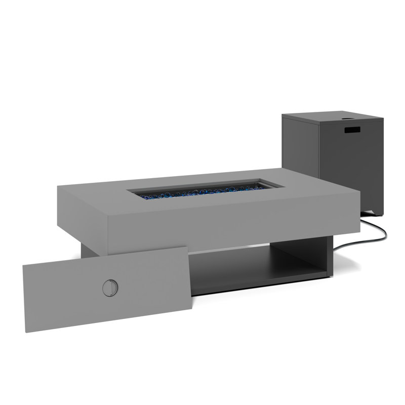 Outdoor Rectangular Steel Fire Pit Table With Hidden Fuel Tank, Dark Gray