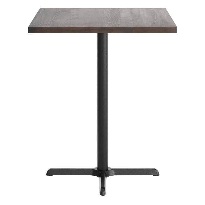 Plateau de table carré en bois massif avec base en X, H 42 po x L 36 po x l 36 po, Bois brun foncé, Noir