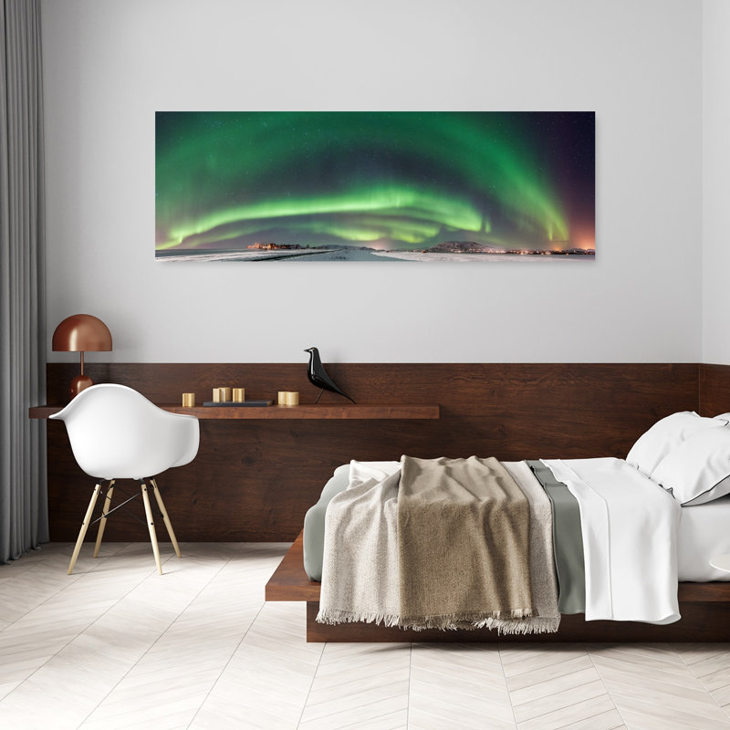 «Northern Lights Winter Peaceful Serene Vibrant Landscape Nature», art mural, H 20 po x l 60 po