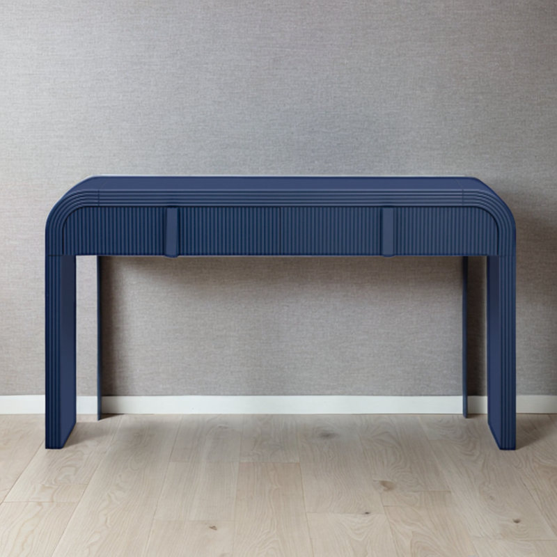 Modern Console Table With 2 Grooved Drawers, Soft Rounded Curves, Glossy Durable Surface, And Adjustable Foot Pads For Stability, Ideal For Living Room And Entryway