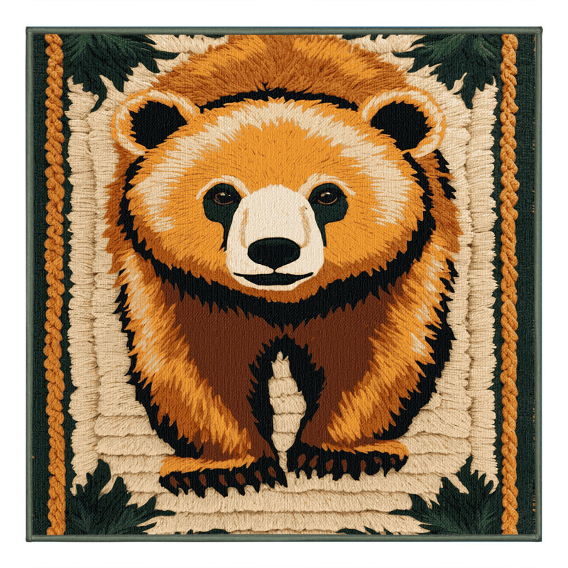 Washable Sun Bear Wildlife Area Rug, Square 4'