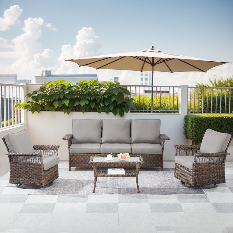Quinaya Wicker 5 - Person Patio Conversation Set with Cushions, Gray