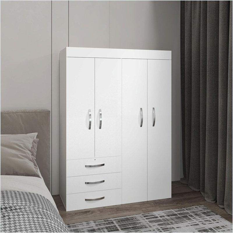 Armoire, porte double réglable avec 3 tiroirs et 2 tablettes | Bois aggloméré blanc moderne