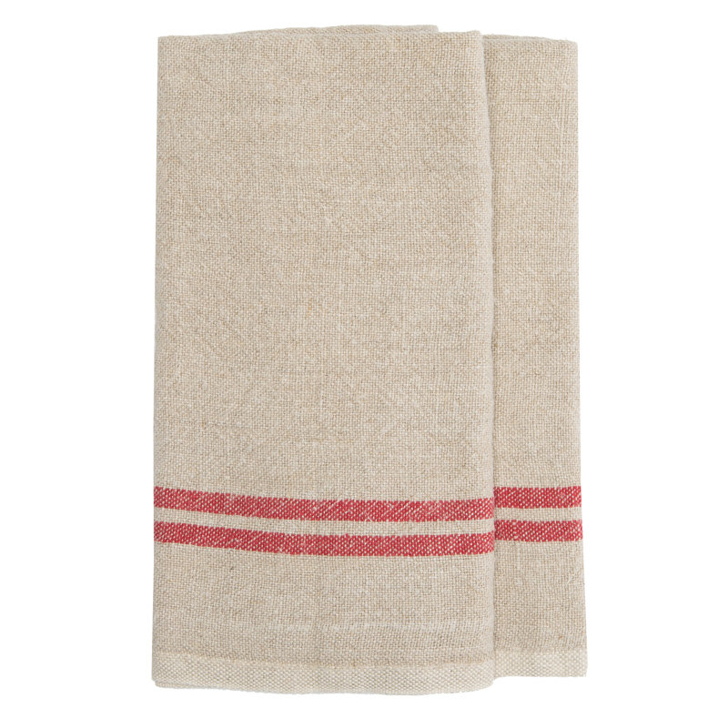 Brookline Stripe Tea Towel Kitchen Towel, Natural/Red