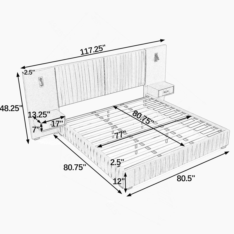 King Size Upholstered Bed Frame, Dark Gray, King