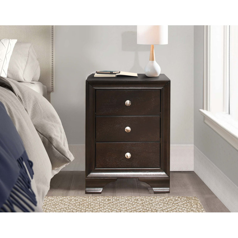 Table de chevet 3 tiroirs avec 2 ports USB, Brun