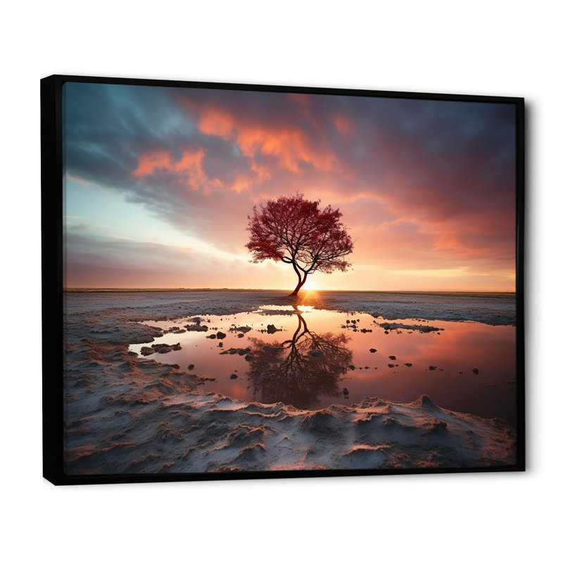 " Silhouetted Desert Sunset Solitude ", 12" H x 20" W x 1" D, Black Floater Framed