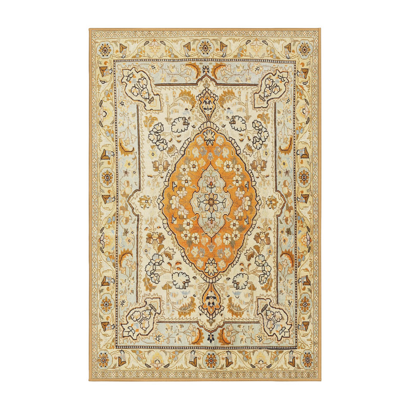 Tapis gris/crème traditionnel Riviere, Rectangle 2 pi x 4 pi