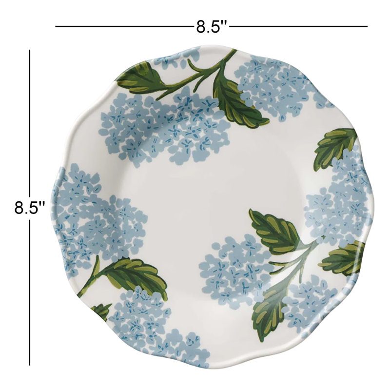 Assiette à salade ou à dessert en mélamine 8,5 po Hydrangea, ensemble de 4