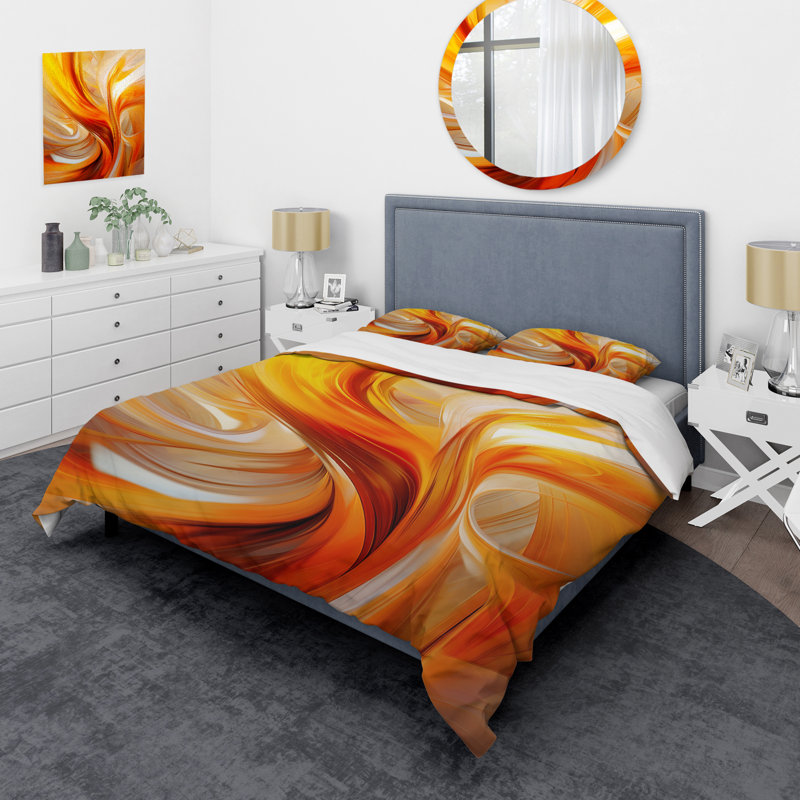 Ensemble de housse de couette abstrait orange - Warm Fractal Design VII - Polyester microfibre