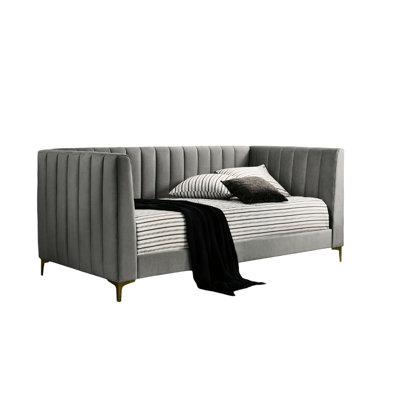Seating Gray Contemporary Daybed With Channel Tufting And Gold Metal Legs, 32.26 In Product Height, Simple Assembly Seating, 42.67 Width, Charming Appearance