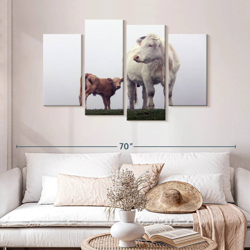 Mère et bébé vache, H 32 po x l 52 po