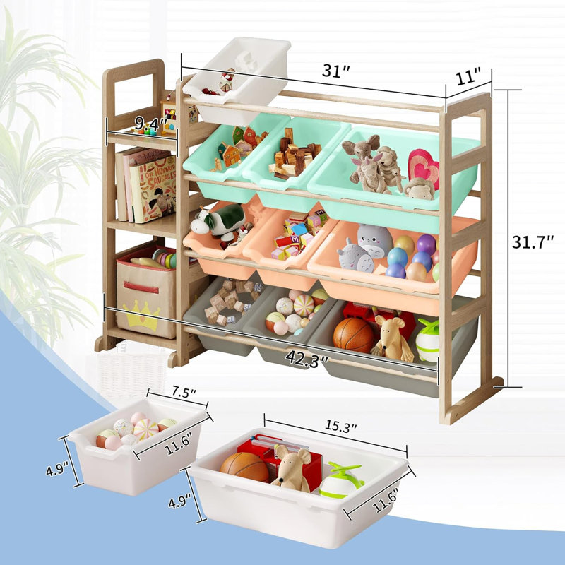 Toy Storage Organizer - Toy Organizers And Storage With Bookshelf, Toy Storage Shelf With 3 Shelves And 12 Storage Bins, Kids Bookshelf And Toy Storage For Kids Room, Playroom, Nursery