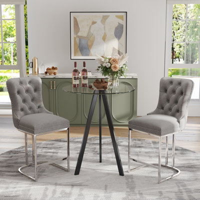 Ensemble de bar moderne, table en verre 31,5 po + tabourets de bar en velours pour îlot de cuisine