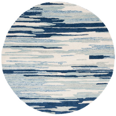 Jhenifer Tufted Wool Cotton Performance Abstract Rug in Blue/Ivory