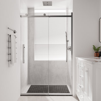 44"-48" W x 76" H Reversible Frameless Single Sliding Shower Door with 3/8"Clear Tempered Glass