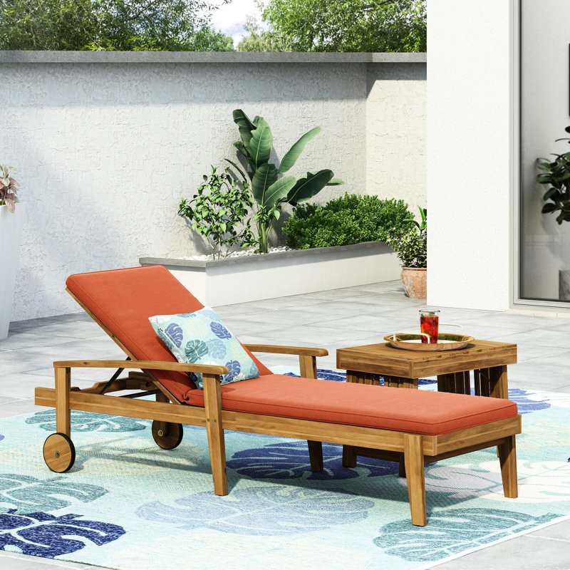 Chaise en bois avec housse orange élégante - Rehaussez votre décor extérieur, les coussins orange, à position réglable et microbiens Remarque: Ceci est uniquement à des fins descriptives