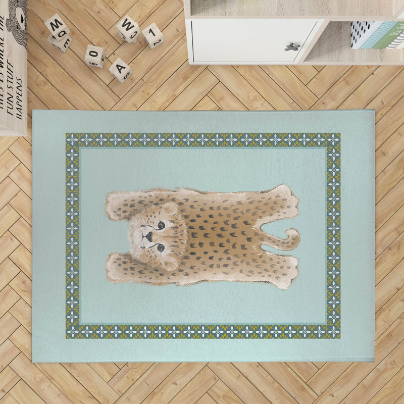 Tapis de jeu Lil Liling Leopard Kids, Bleu, Rectangle 5 pi x 7 pi