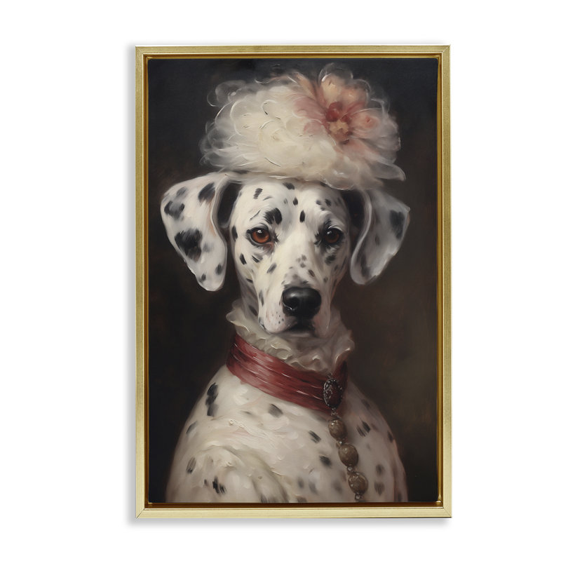 Cadre flottant dalmatien avec chapeau fantaisie, design par Wumples, H 31 po x l 21 po, Cadre flottant métallique doré