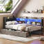 Lit de jour d'angle avec rangement pour bibliothèque et lit de jour simple rembourré en polyuréthane avec 2 tiroirs et station de charge-1297363974